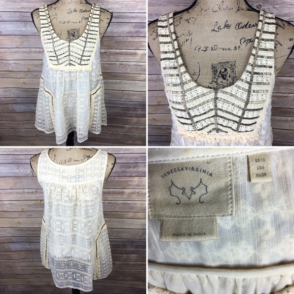 Anthropologie Tops - Vanessa Virginia Sz 6 Beige Lace Glinter Tunic